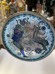 Vintage European stag hunting scene hanging suncatcher