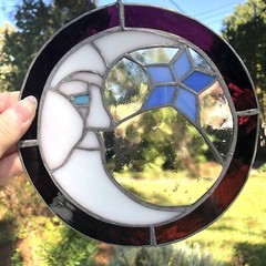Man in Crescent Moon and Star Stain Glass Sun Catcher