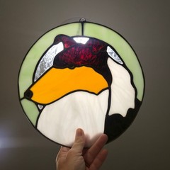 Stained Glass Collie or Sheepdog Suncatcher Window Hanging Black Amber Handmade
