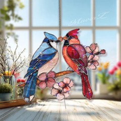 Cardinal Blue Jay Suncatcher Acrylic Window Decor Bird