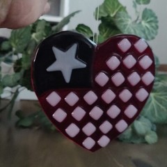 Fused Glass Heart Shaped Red White Blue American Flag Sun Catcher 4th Of July