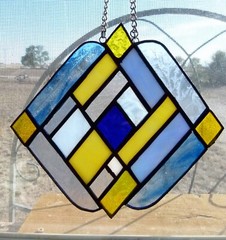 Handmade Hanging Stained Blue & Yellow Suncatcher Sun Catcher 20 pieces 6.5″