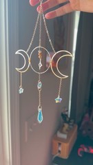 Handmade Triple Moon Sun Catcher with Glass Beads And Crystals