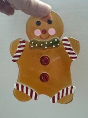 Fused Glass Gingerbread Man Suncatcher Ornament Country Cottage Kitchen (see Dec