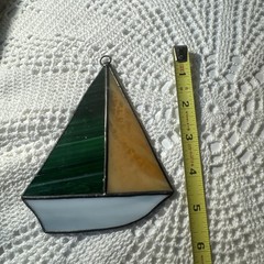 Vintage Leaded Stained Glass Sun Catcher Sailboat Simple Interesting Glass