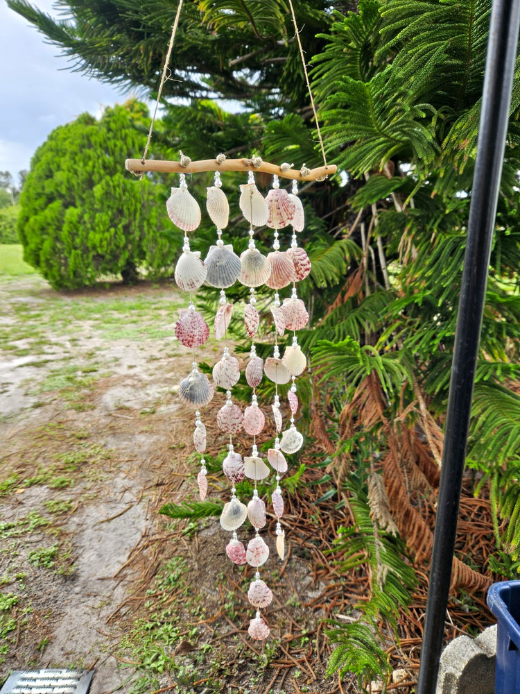 Hanging Shell Mobile Decor, White & Pink Shell Strand, Adults