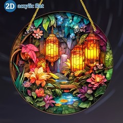 Glowing Oriental Paper Lanterns Tropical Colorful Stream Acrylic Suncatcher Gift