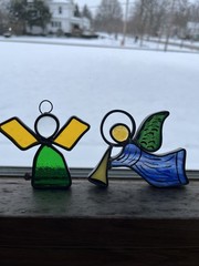Vintage Lot of Christmas Suncatchers Candle & 2 Angels Beautiful Handmade Heavy