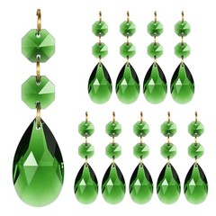 10PCS Crystal Suncatcher 2Teardrop Prism Pendant, 38mm Chandelier[Medium Green]