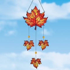 Intricate Autumn Leaves Stain Glass Look Suncatcher Fall Harvest Window Decor