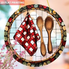 Wooden Spoons Checkered Towel Acrylic Suncatcher Farmhouse Home Wall Decoration