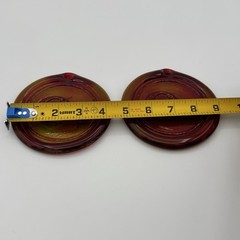 Vintage Art Glass Suncatchers Pair Amber Red Iridescent Round Hanging Window
