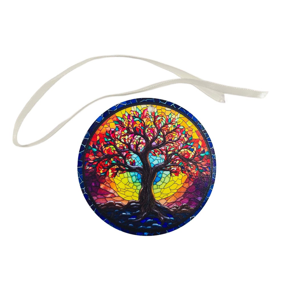 Tree of Life Stained Glass Style Suncatcher Ornament Window Hanging Decor 3.5 In