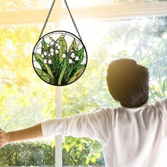 Stained Glass Window Hanging, Lily of the Valley Flower Sun Catchers Colorful Gl