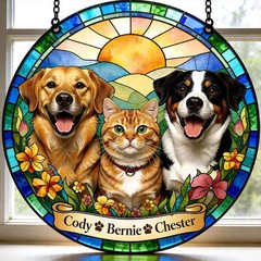 Custom Dog Portrait Stained Glass Suncatcher