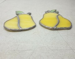 Yellow Bartlett Pear Glass Suncatchers Set Of 2 Vintage Home Decor Window Items