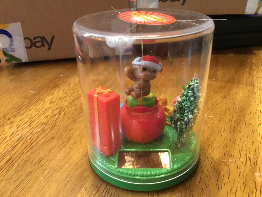 Christmas Bear in Santa Hat Solar Powered Toy Terrarium