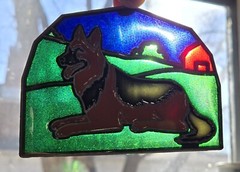 German Shepherd Suncatcher Countryside Red Barn Metal/Resin Set Of 2