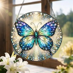 Blue Green Butterfly Patricks Day Suncatcher Nature Window Art