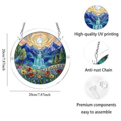 Classic Waterfall Mountain Moon Round Acrylic Puzzle Suncatcher Wall Hanging