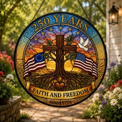 Faith Freedom Patriotic Stained Glass Suncatcher