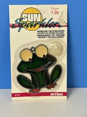 Vintage 1990 Sun Sparklers Window Decoration Stained Glass Style Green Frog New