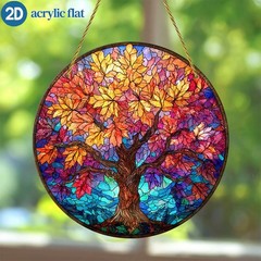 Colorful Autumn Maple Tree Of Life Round Acrylic Suncatcher Window Decoration