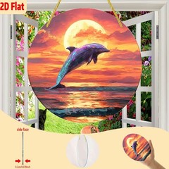 Vintage Leaping Dolphin Sunset Acrylic Suncatcher Coastal Home Wedding Decor