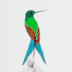 Handcrafted Hummingbird Stained Glass – Planter Accent Father’s Day Gift