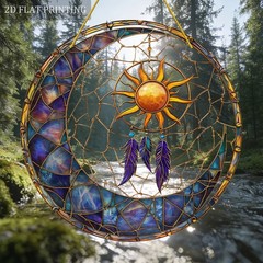 Purple Feather Moon Dreamcatcher Acrylic Suncatcher Balcony Outdoor Ornament
