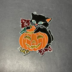 Halloween Suncatcher Black Cat Pumpkin Resin Lead Framed Vintage