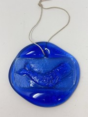 Cobalt Blue Hand Blown Pressed Art Glass Whale Suncatcher 3.75”
