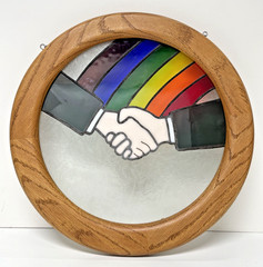 15” Pride Rainbow Stained Glass Circle, Men Husbands Holding Hands Wedding
