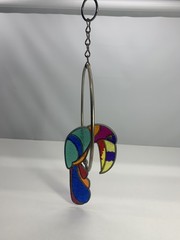 Vtg Faux Stained Glass Parrot Suncatcher Bird in 8” Hand Crafted Primary Colors