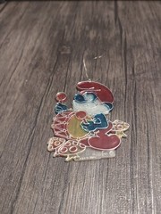 Vintage SMURF Suncatcher Ornament Hand Painted Plastic Papa Smurf Drummer