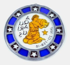 Aquarius 10″ Zodiac Stained Glass Suncatcher Hanging Round Blue Gold Star