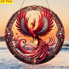 Acrylic Sun Catcher Red Phoenix Hanging Decor Gift for Mythology Enthusiasts