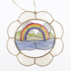 Vintage Capiz Shell Rainbow Sun Catcher Nautical Window Hanging 9.5 Inch Round