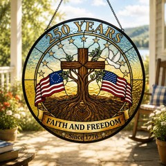 Faith Freedom Patriotic Stained Glass Suncatcher