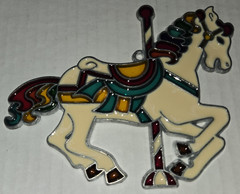 LARGE Vintage Stained Glass Carousel Horse Suncatcher Ornament, Window Hanger
