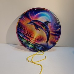 Multi-Color-Colorful Acrylic Dolphin & Moon 8″X8″ 2D Sun catcher w/Rope Hanger