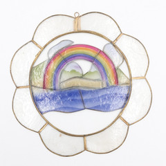 Vintage Capiz Shell Rainbow Sun Catcher Nautical Window Hanging 9.5 Inch Round