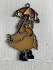 Vintage Duck w/ Rain Umbrella Faux Stained Glass Sun Catcher 4.75 “
