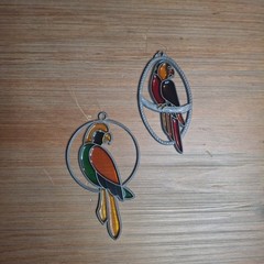 Vintage Stained Glass-Style Parrot Suncatchers Set of 2 Plastic Window Art Decor