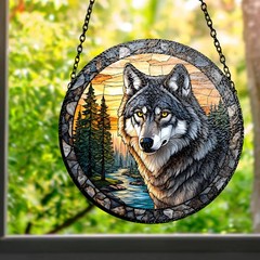 Wolf Stained Glass Suncatcher Window Hanging Art Decor Wildlife Animal