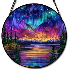 Aurora Stained Glass Window Hanging Sun Catcher Indoor Wall Decor 7.8in