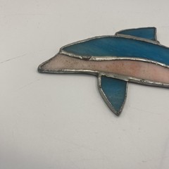 Stained Glass Dolphin Suncatcher Small Blue Pink Green Beach Window Decor