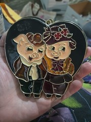 Vintage Two Pigs Leaded Acrylic Sun Catcher 4 1/2″