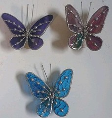 Vintage Butterfly Stained Leaded Glass Sun Catcher Set of 3 w/Suction Cups