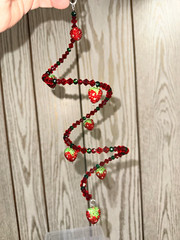 Red & Green Beaded Spiral Hanging Suncatcher/Mobile with Strawberry Charm